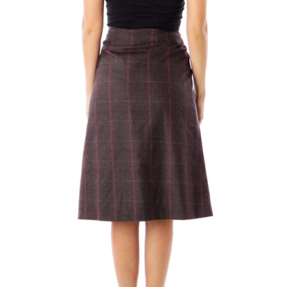 Faconnable Burgundy Wool Check A-Line Skirt - Picture 3 of 3